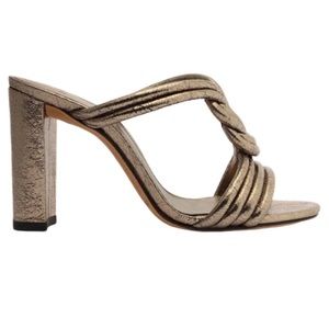 NWOB Alexandre Birman Antique Gold Vicky 90mm Metallic Sandal Slides - Sz 7.5